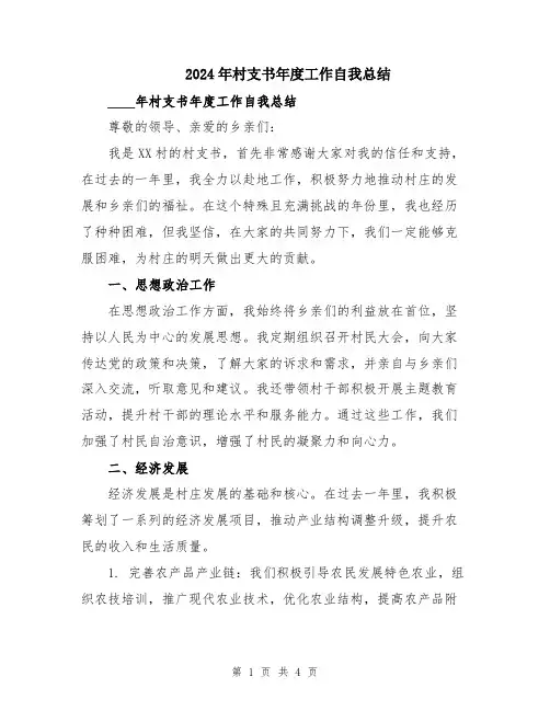 2024年村支书年度工作自我总结