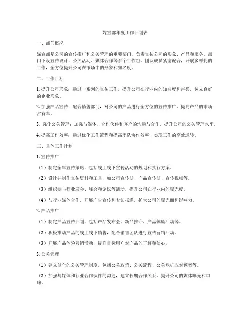 媒宣部年度工作计划表