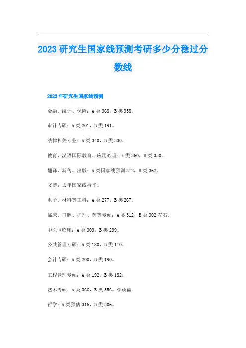 2023研究生国家线预测考研多少分稳过分数线
