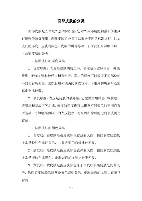 面部皮肤的分类