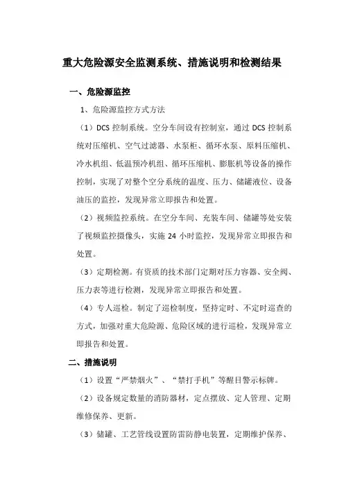 重大危险源安全监测监控系统,措施说明,检测结果