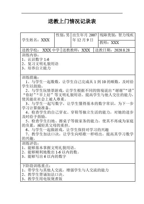 XXX送教上门情况记录表