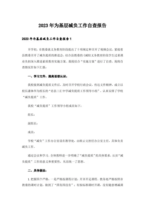 2023年为基层减负工作自查报告