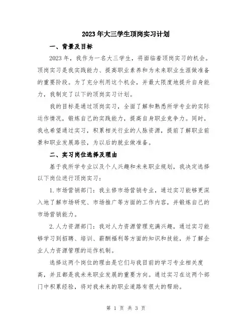 2023年大三学生顶岗实习计划