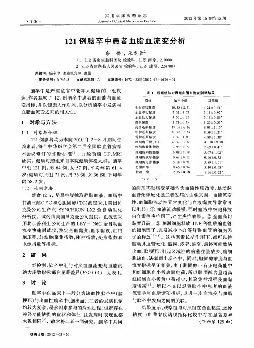121例脑卒中患者血脂血流变分析