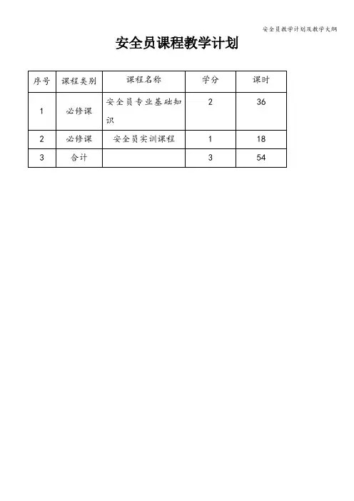 安全员教学计划及教学大纲
