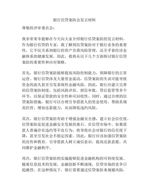 银行信贷案防会发言材料