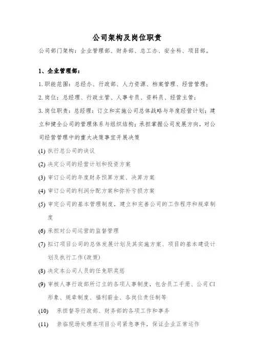 公司架构及岗位职责