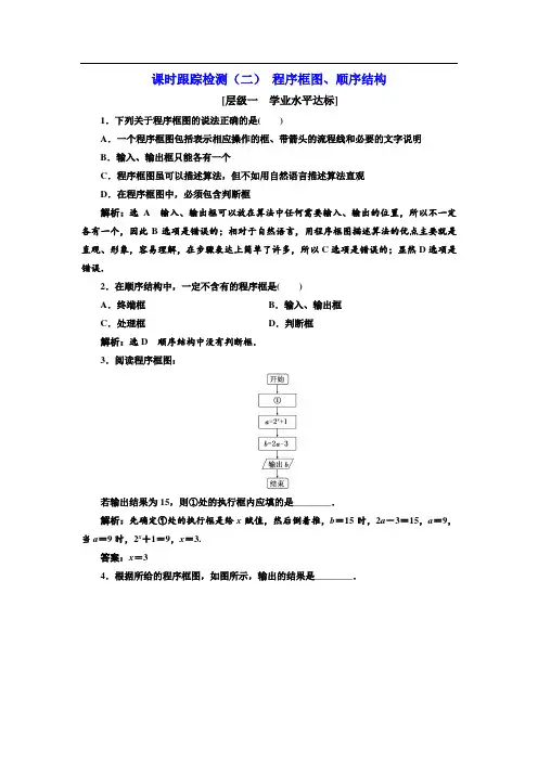 2017-2018学年高中数学人教A版必修3：课时跟踪检测(二) 程序框图、顺序结构 