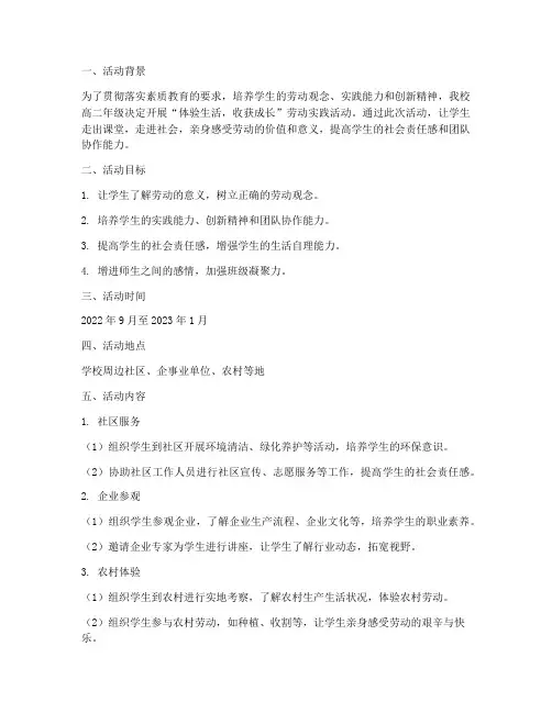 劳动实践活动方案高二