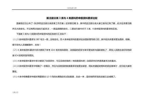 新注册分类3类与4类原料药申报资料要求比较