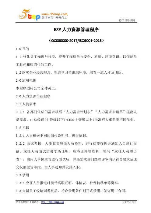 HSF人力资源管理程序