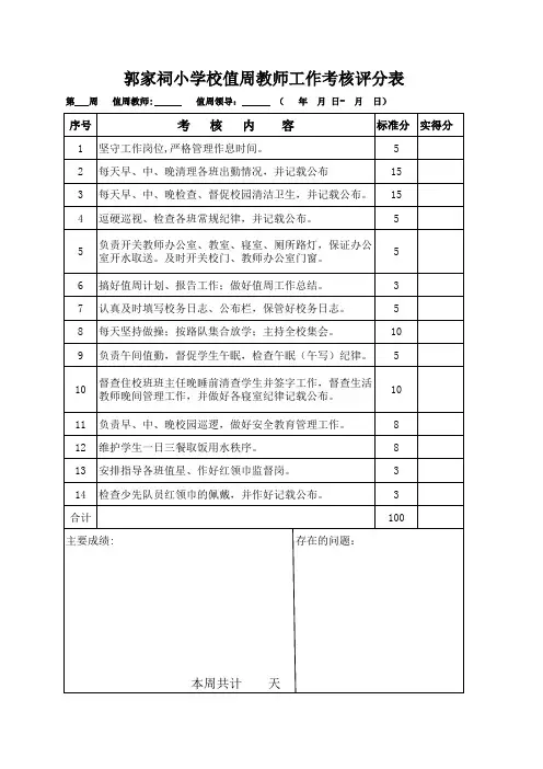 值周教师考核表