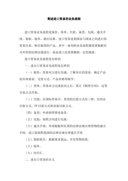 简述进口贸易的业务流程