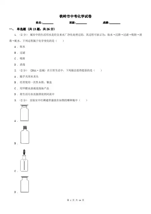 铁岭市中考化学试卷