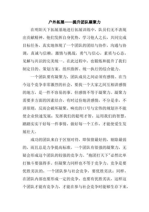 拓展心得体会——户外拓展提升团队凝聚力