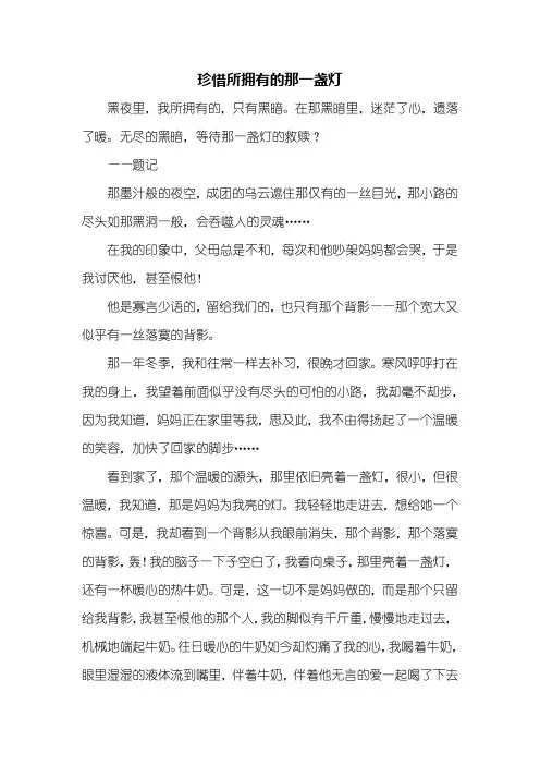 初二作文：珍惜所拥有的那一盏灯作文600字