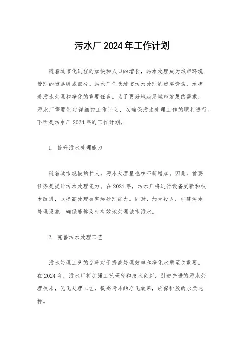 污水厂2024年工作计划