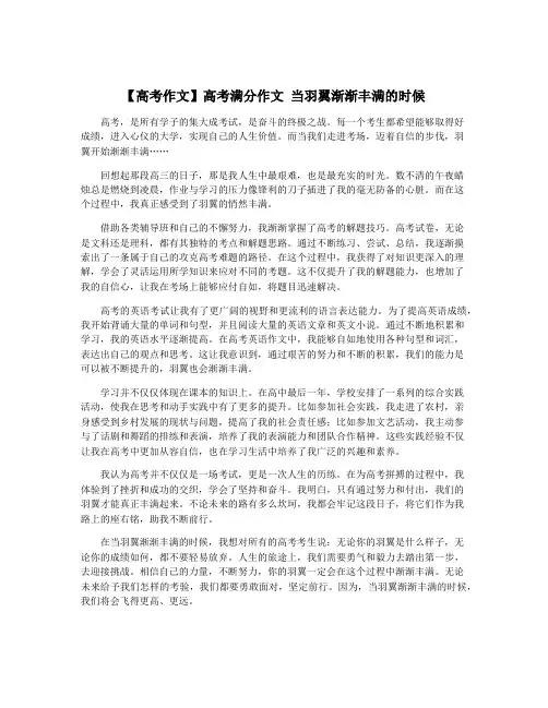 【高考作文】高考满分作文 当羽翼渐渐丰满的时候