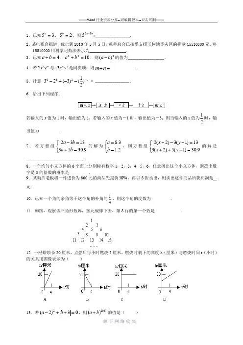 初一升初二数学复习题精选