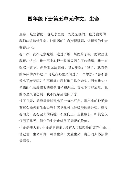 四年级下册第五单元作文：生命