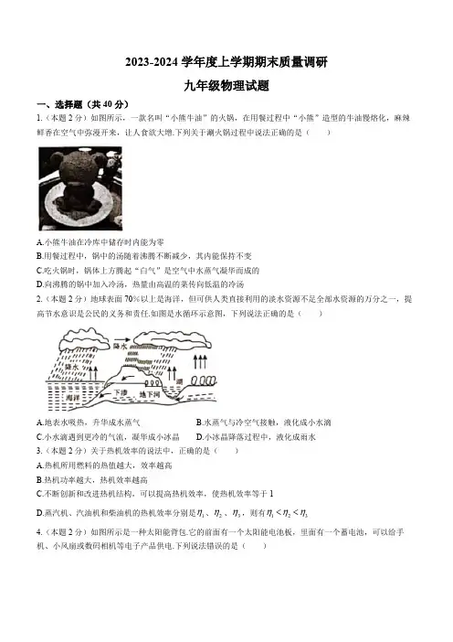 山东省临沂市莒南县2023-2024学年九年级上学期1月期末物理试题(含答案)