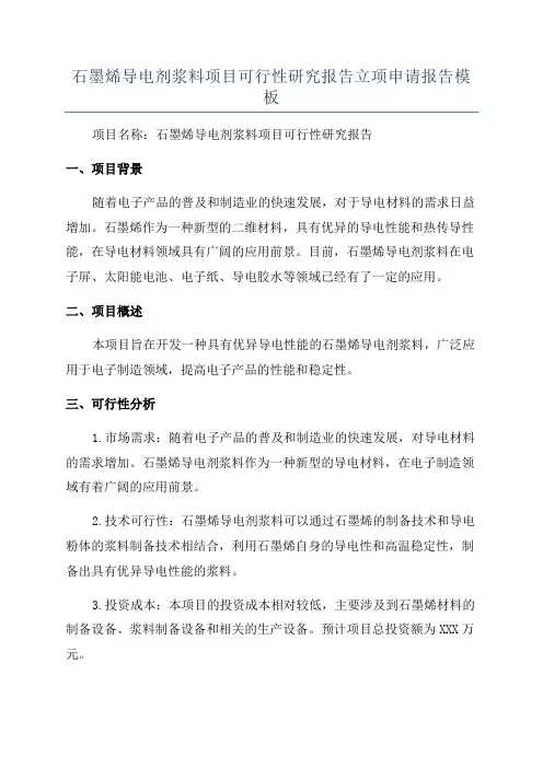 石墨烯导电剂浆料项目可行性研究报告立项申请报告模板