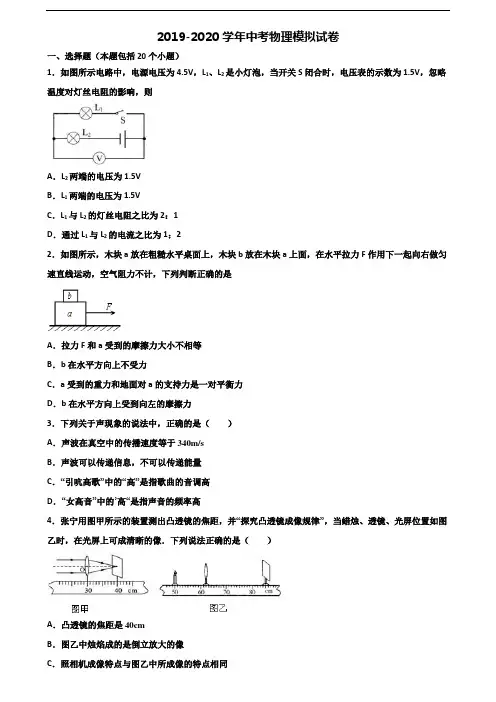 2020学年台州市中考物理质量检测试题
