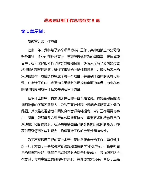 高级审计师工作总结范文5篇