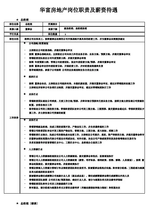 房地产公司组织架构及岗位职责