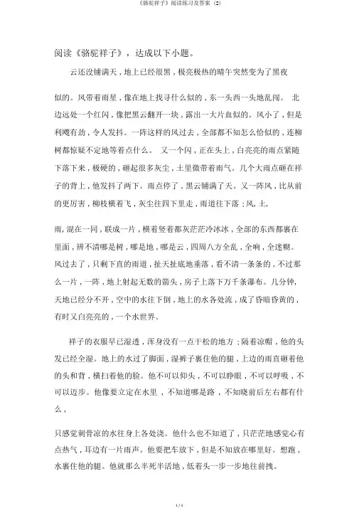 《骆驼祥子》阅读练习及答案 (2)