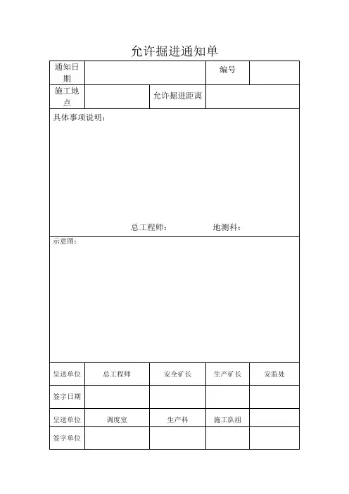 允许、停止掘进通知单