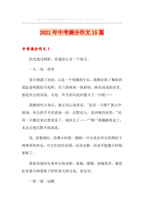 2021年中考满分作文15篇