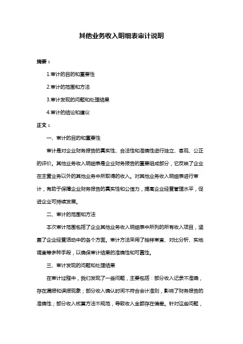 其他业务收入明细表审计说明