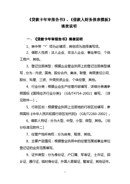 贷款卡年审报告书和借款人财务报表模板填表说明