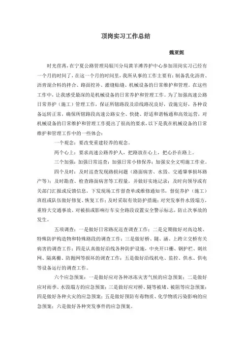 顶岗实习工作总结 2
