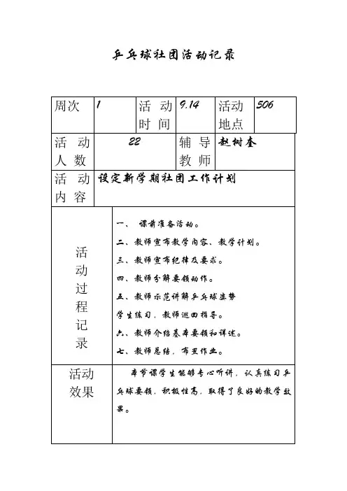 乒乓球社团活动记录