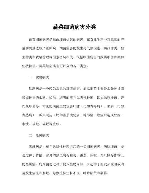 蔬菜细菌病害分类