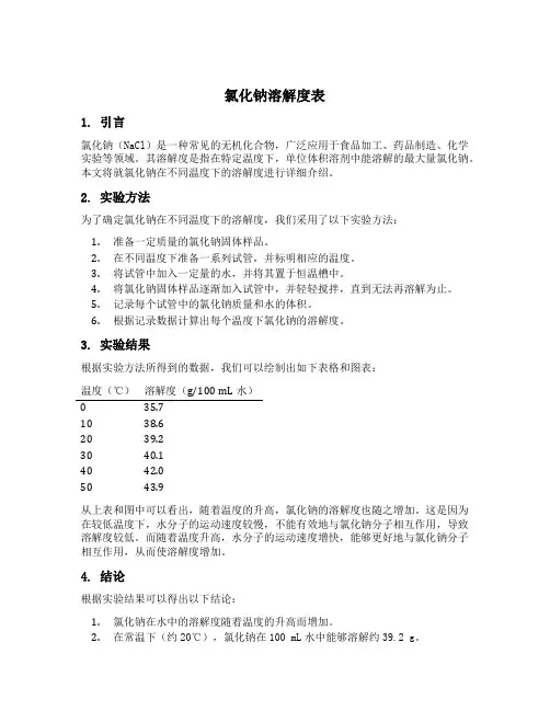 氯化钠溶解度表