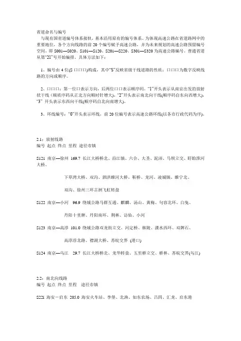 江苏省道命名与编号