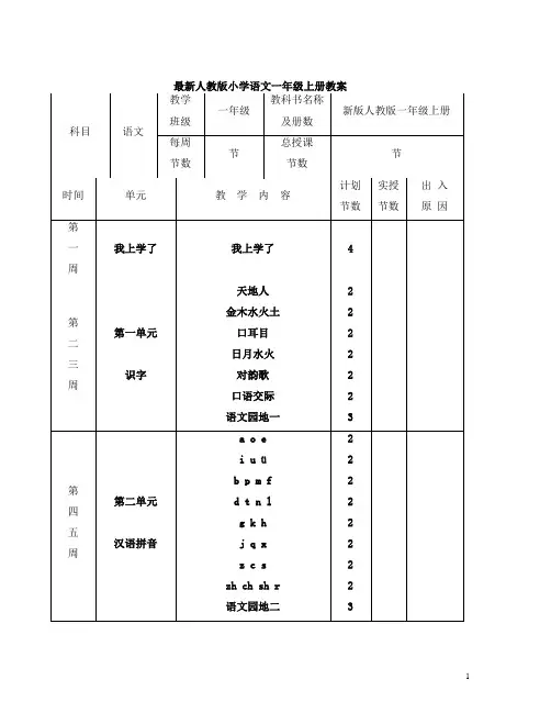 新人教版一年级语文上册整册教案(义务教育教科书)