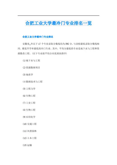 合肥工业大学最冷门专业排名一览