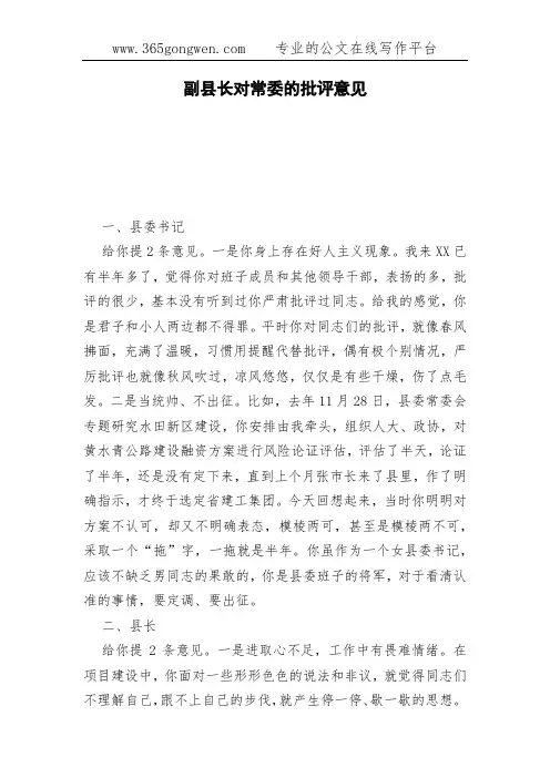 副县长对常委的批评意见