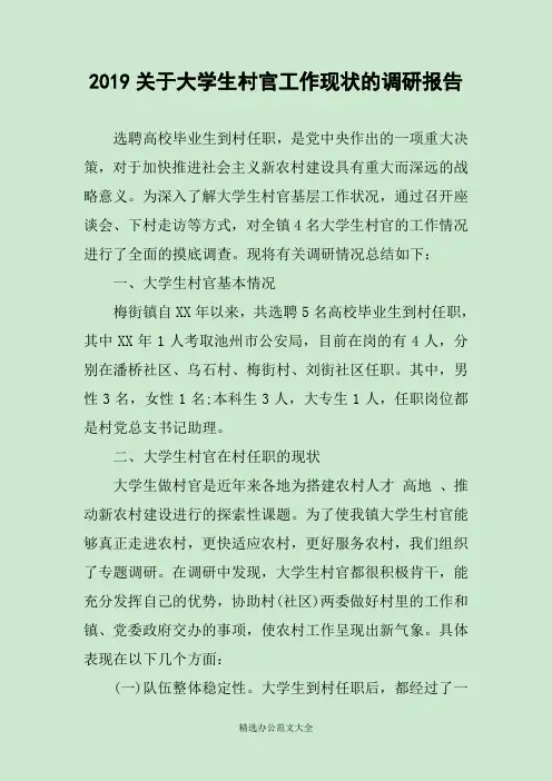 2019关于大学生村官工作现状的调研报告