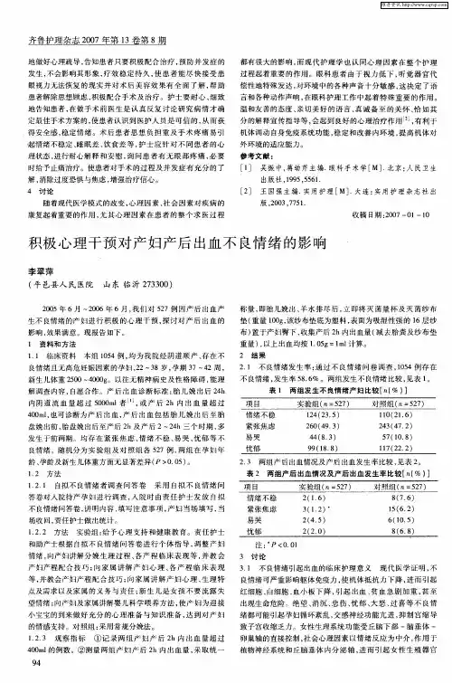 积极心理干预对产妇产后出血不良情绪的影响