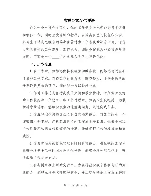 电视台实习生评语