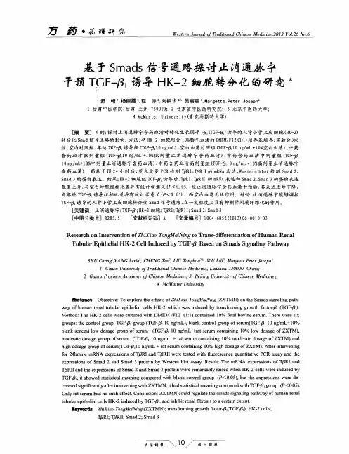 基于Smads信号通路探讨止消通脉宁干预TGF-β1诱导HK-2细胞转分化的研究
