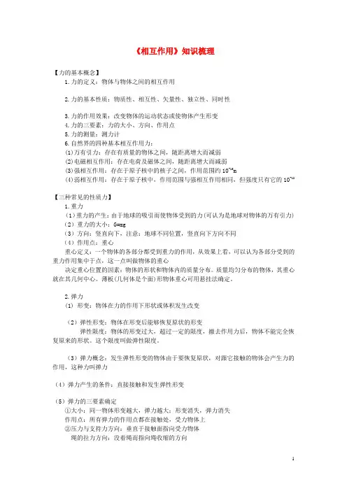 高中物理《相互作用》知识梳理