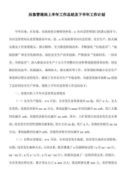 应急管理局上半年工作总结及下半年工作计划
