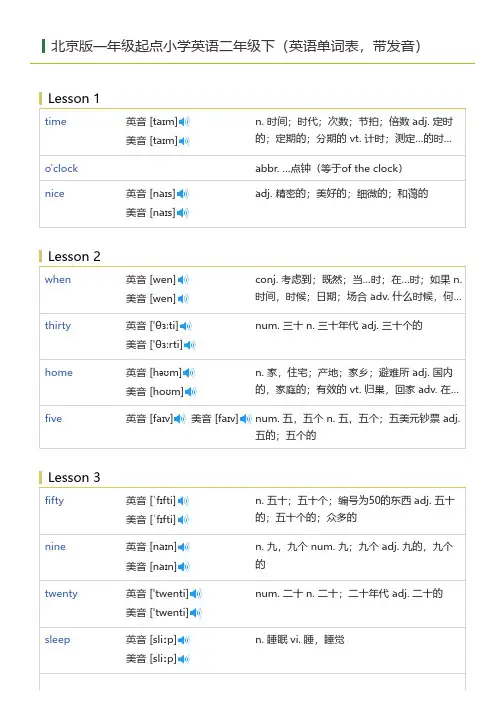 JOIN版剑桥小学英语三年级下册(英语单词表)
